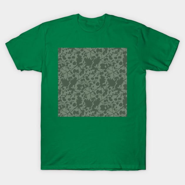 Sage Silhouetted Winter Leaves T-Shirt by Carolina Díaz